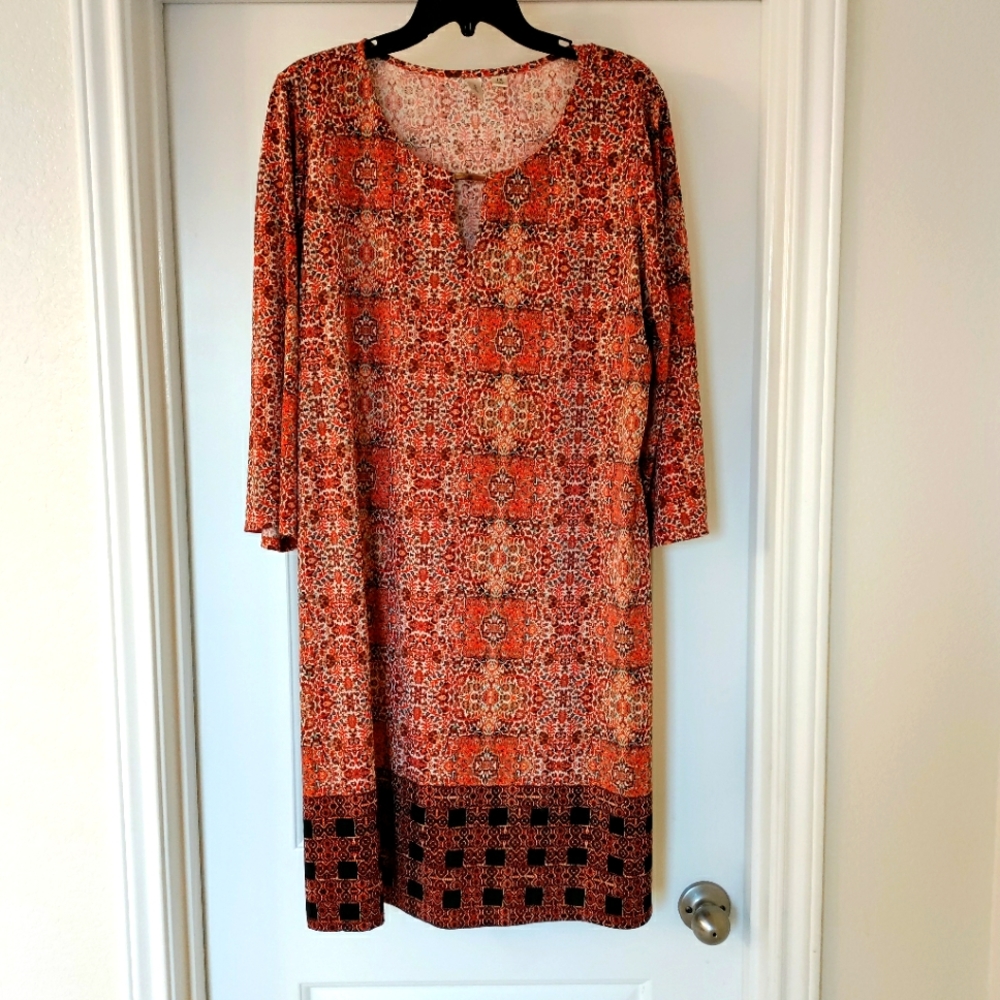 Tacera Women's Plus Size 1X Decorative Long Sleeve Dress